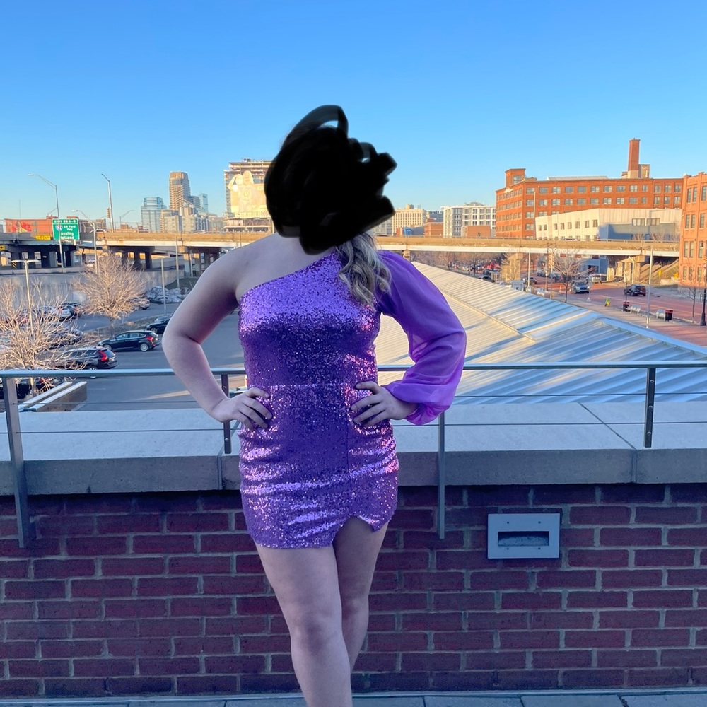 Hello Molly One Shoulder Pink Sequin Mini Dress - Picture 2 of 3
